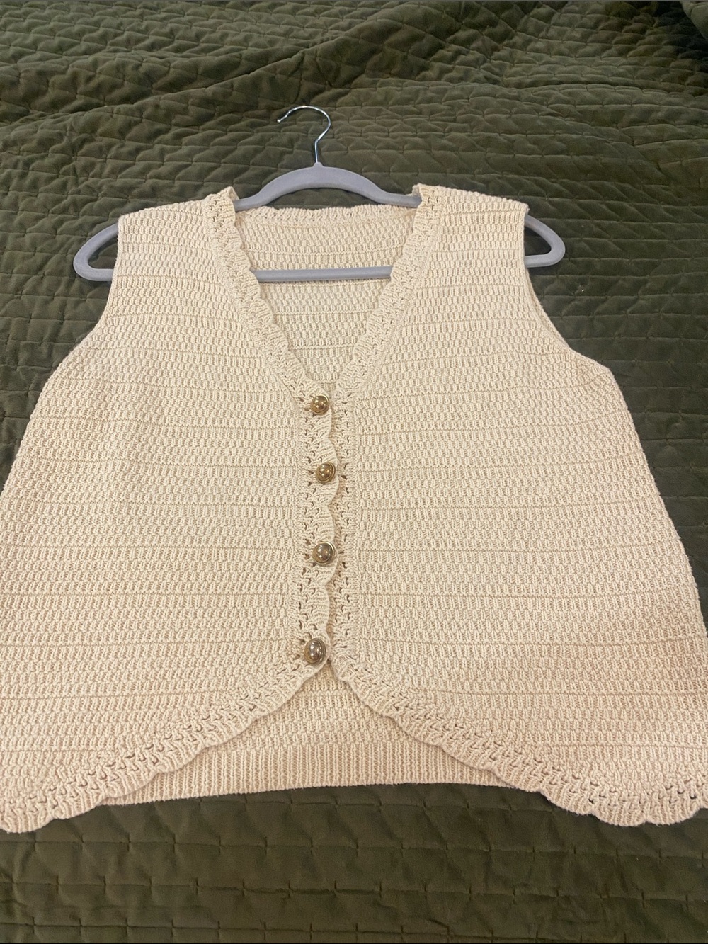 Cream Crochet Button Front Vest